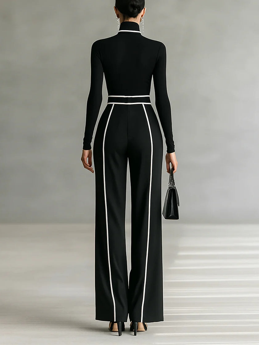Solana™ - High Neck, Long Sleeve Top and Wide Leg Trousers Set with Belt