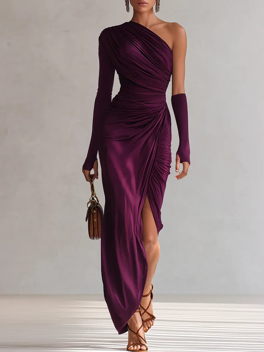 Rosalia™ - Elegant Maxi Purple Dress with One Shoulder