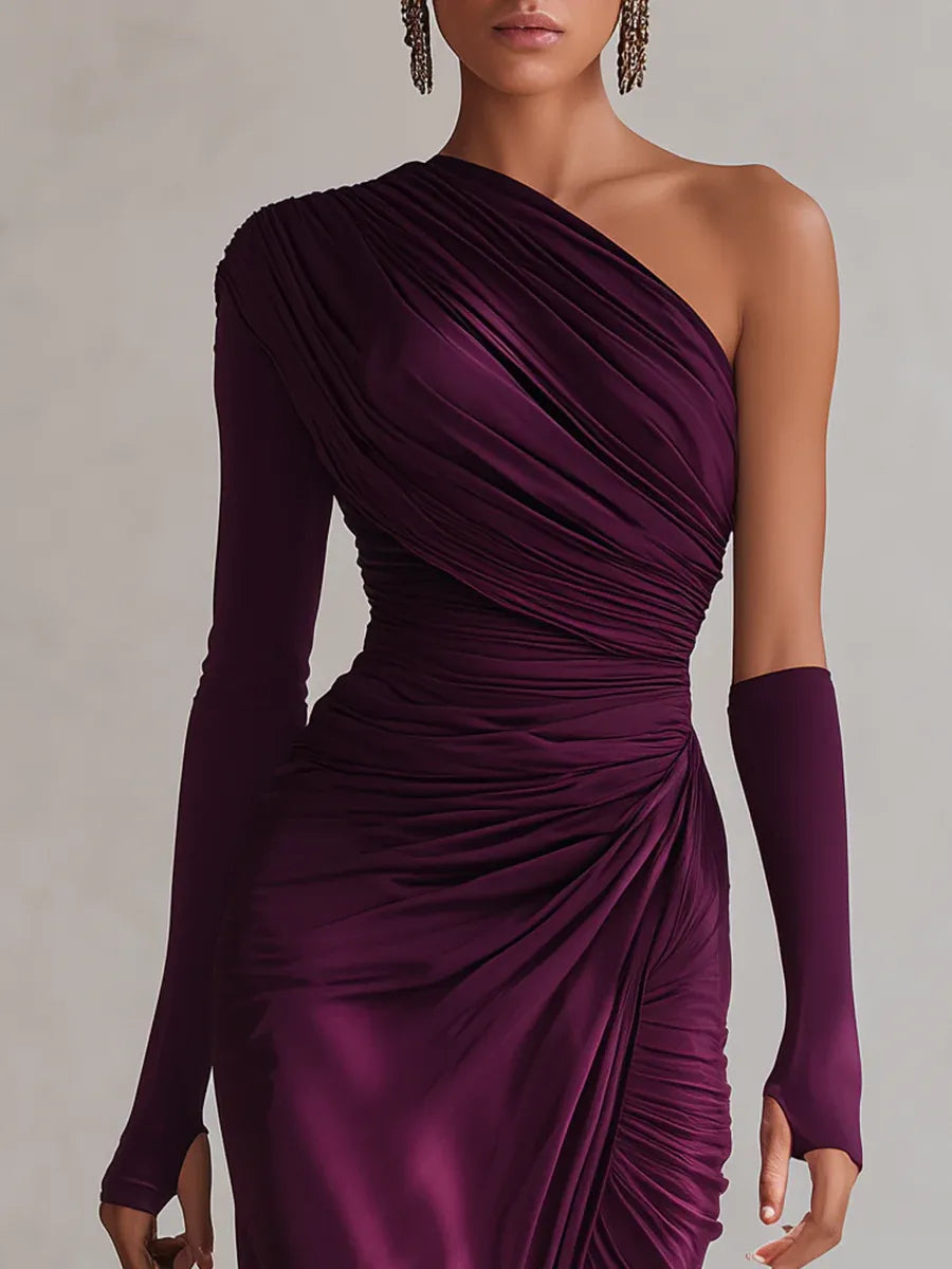 Rosalia™ - Elegant Maxi Purple Dress with One Shoulder